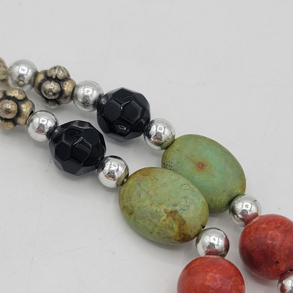 Chunky Beaded Necklace Copal Amber Turquoise Jasper Coral Mixed Metals Vintage - Picture 8 of 15